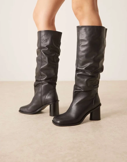 Черные сапоги до колена на массивном каблуке от ASOS DESIGN Carolina из кожи  black