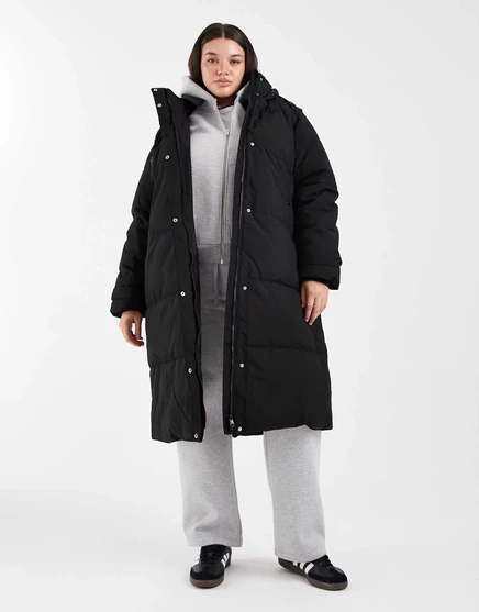 Удлиненное пуховое пальто Vero Moda Curve 2 в 1 со съемными рукавами черного цвета black