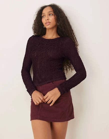 Вязаный топ с оборками и длинными рукавами ASOS DESIGN коричневого цвета, выполненный крючком dark brown