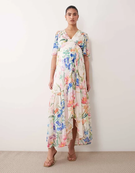 Платье для беременных Hope & Ivy Maternity макси, белое в цветок