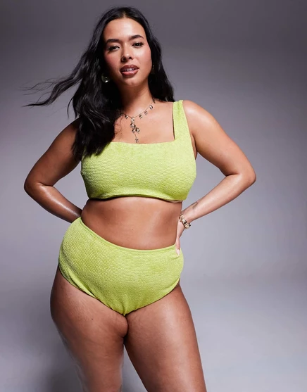 Топ-бикини ASOS DESIGN Curve Bella с текстурой ярко-шартрезового цвета bright chartreuse