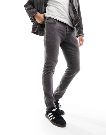 Серые узкие джинсы Jack & Jones glenn black denim