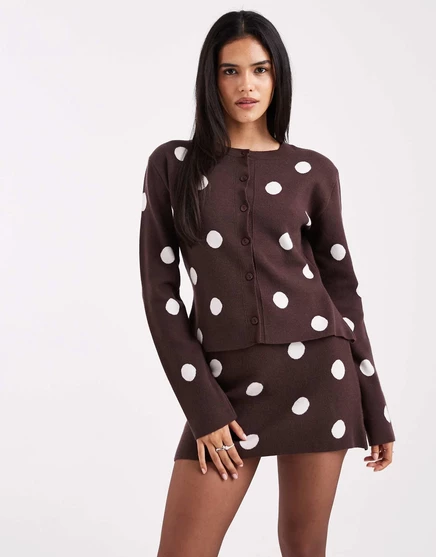 ДИЗАЙНЕРСКИЙ кардиган из сверхмягкой плотной вязки ASOS в коричневый горошек - часть комплекта brown polka dot