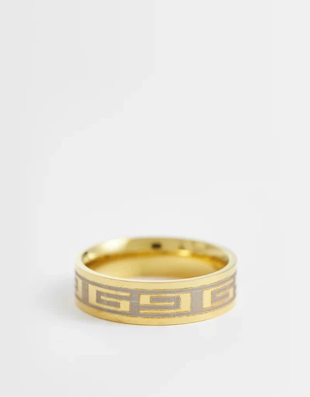 Мужское кольцо ASOS Design из нержавеющей стали с греческим узором, золотистое