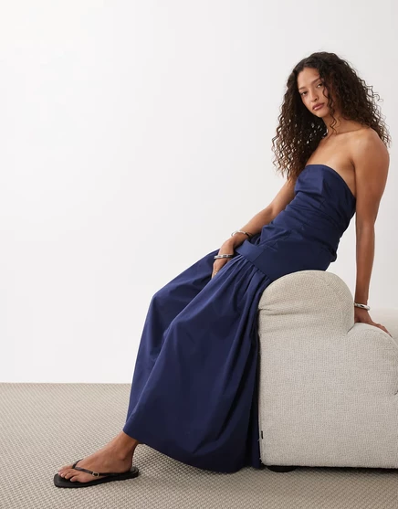 Женское макси-платье ASOS Design бандо, темно-синее