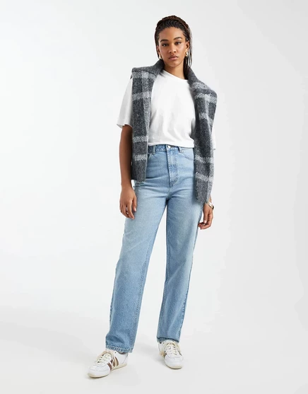 Джинсы ASOS DESIGN Tall с высокой посадкой, свободного кроя, темно-синего цвета mid blue