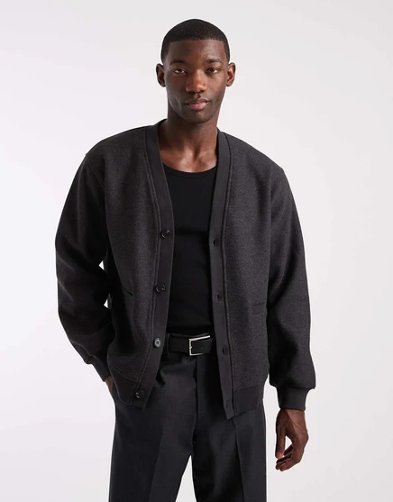 Кардиган из вареной шерсти ONLY & SONS цвета древесного угля dark gray