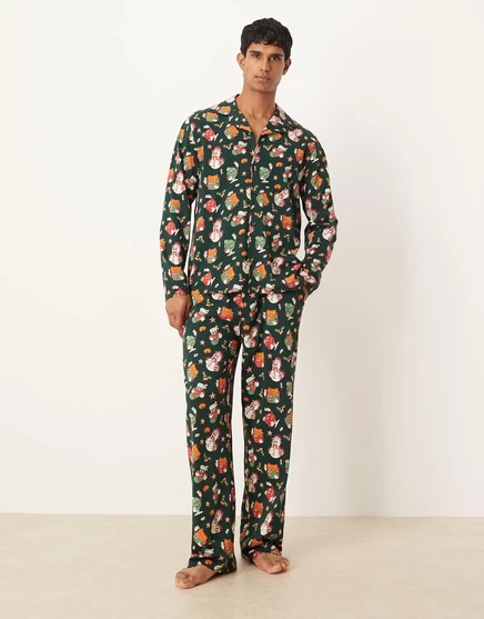 Мужская пижама ASOS с новогодним принтом, темно-зеленая