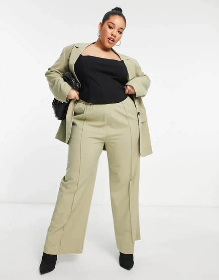 Светло-шалфейный пригородный костюм с эластичной резинкой на поясе ASOS DESIGN Curve sage