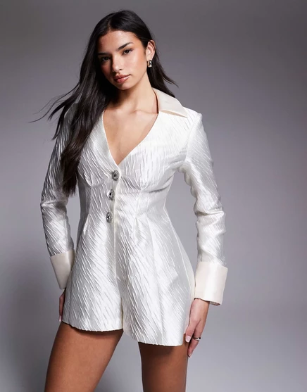 РОСКОШНЫЙ жаккардовый комбинезон ASOS белого цвета с зауженной талией white