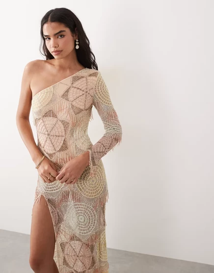 Женское макси-платье ASOS Luxe крючком, на одно плечо, мультицвет