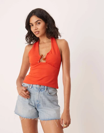 ДИЗАЙНЕРСКИЙ топ на бретельках ASOS с отделкой из бисера цвета жженого апельсина burnt orange