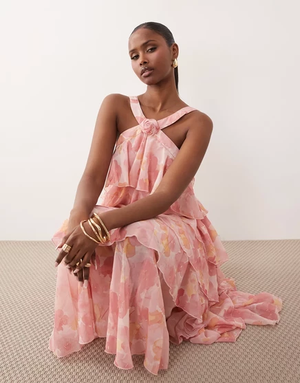 Женское платье Vero Moda Felicia халтер с корсажем, розовое