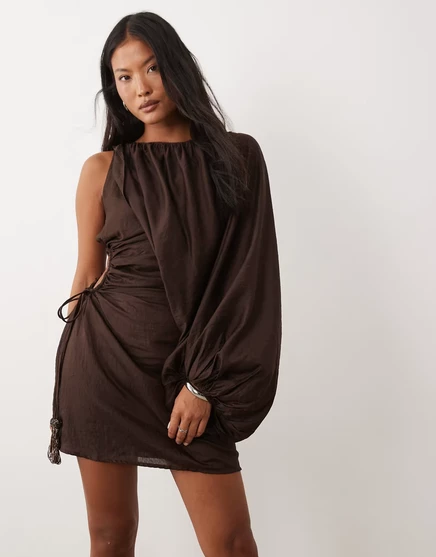 Женское мини-платье ASOS Petite асимметричное, шоколадное