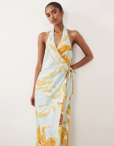 Женское макси-платье ASOS Design с запахом, сине‑желтое