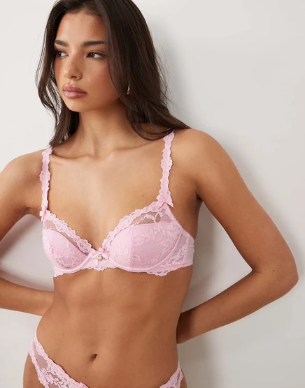 Глубокий бюстгальтер с кружевной отделкой Boux Avenue Briani цвета жевательной резинки pink розовый
