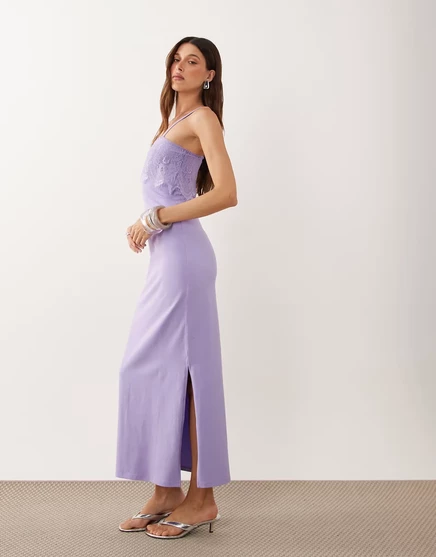 Женское платье-комбинация ASOS Design Ellen с кружевной отделкой, регулируемыми бретелями и квадратным вырезом, лиловое