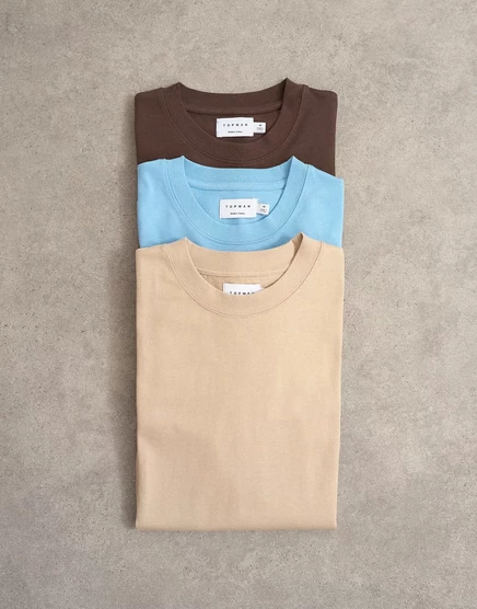 Футболки свободного кроя Topman из 3-х комплектов коричневого, каменного и синего цветов.