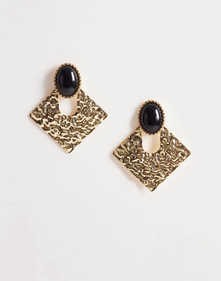 Квадратные серьги ASOS DESIGN с черными камнями в тон кованому золоту