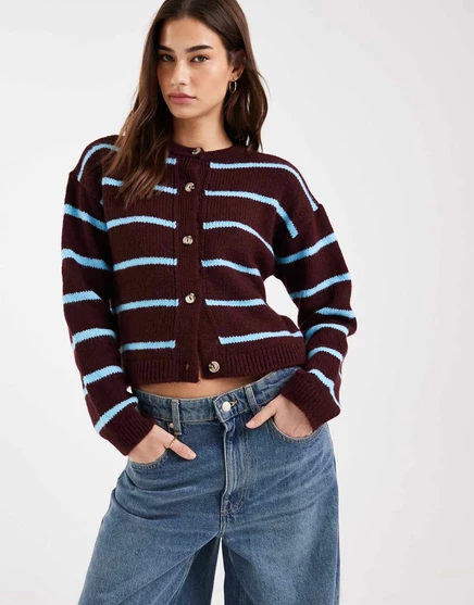 ДИЗАЙНЕРСКИЙ вязаный кардиган с кисточками ASOS сливового и синего цветов aqua blue