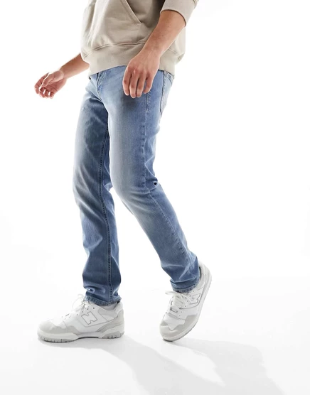 Джинсы Jack &Jones Glenn зауженного кроя из светлого стираного денима blue denim