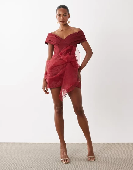 Женское мини-платье ASOS Luxe с органзовой юбкой, бордовое