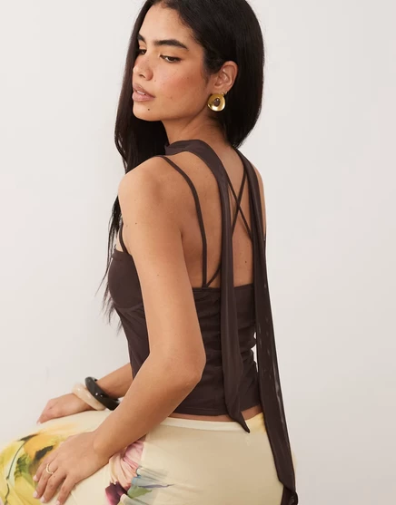 Женский сетчатый топ ASOS Design с перекрутом спереди, шоколадный