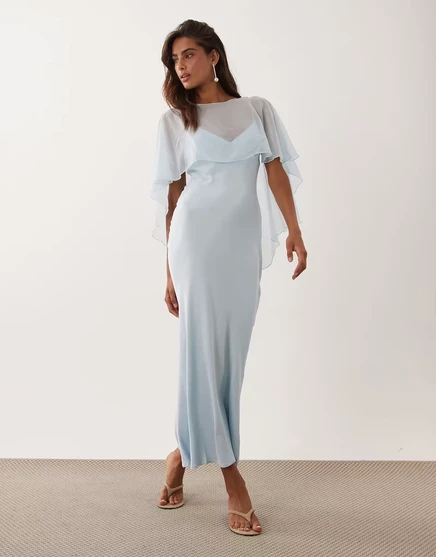 ДИЗАЙНЕРСКОЕ атласное платье-накидка мидакси ASOS DESIGN светло-голубого цвета