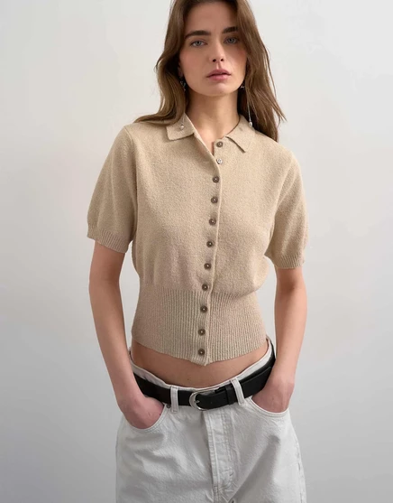 Поло из тонкого трикотажа Topshop с завышенной талией из овса oat