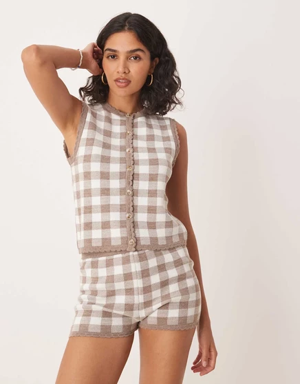 Дизайнерский трикотажный топ ASOS в полоску с фестончатым краем цвета мокко - часть комплекта mocha