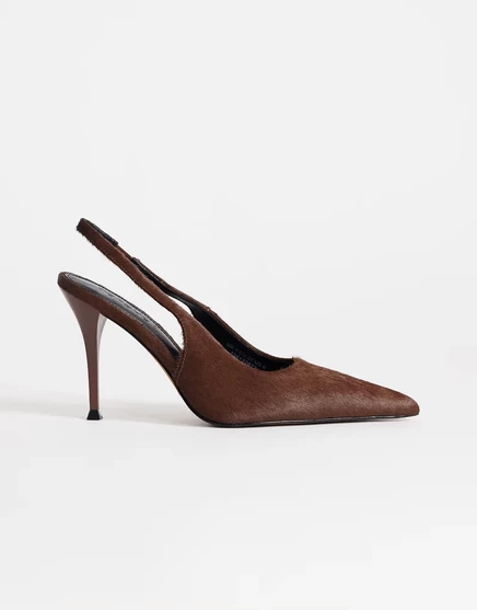 Topshop Anya sling back high heeled pumps in chestnut hair on real leather chestnut