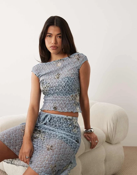 Женский кружевной топ ASOS Design с открытой спинкой, синий