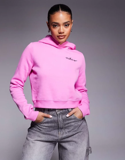 Уменьшенная толстовка с капюшоном и логотипом Nike script розового цвета pink