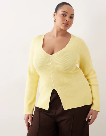 Женский топ Pretty Lavish Curve в рубчик на пуговицах, желтый