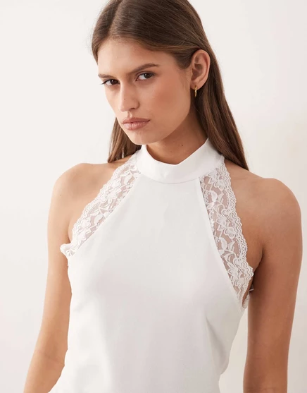 Женский топ asos design халтер с кружевной отделкой, айвори