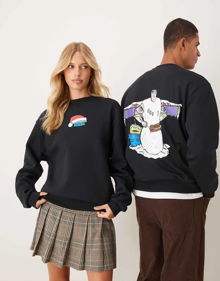 ДИЗАЙНЕРСКАЯ рождественская толстовка унисекс оверсайз Disney Pixar от ASOS Design с принтом Buzz Lightyear темно-синего цвета anthrocite