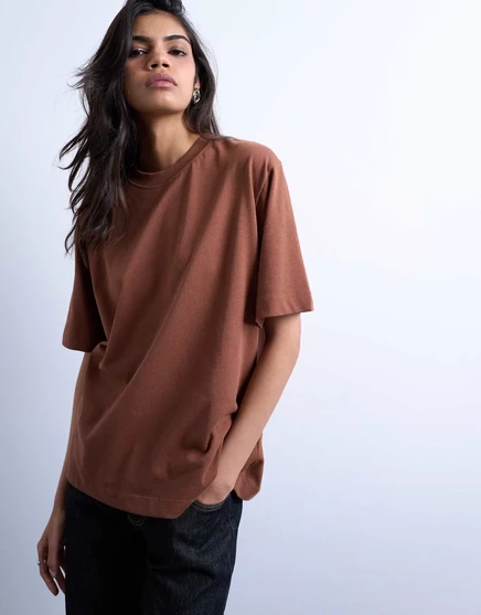 Базовая футболка Topshop premium с коротким рукавом коричневого цвета brown