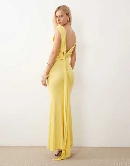 Женское платье ASOS Design макси из сетки со шлейфом, лимонное
