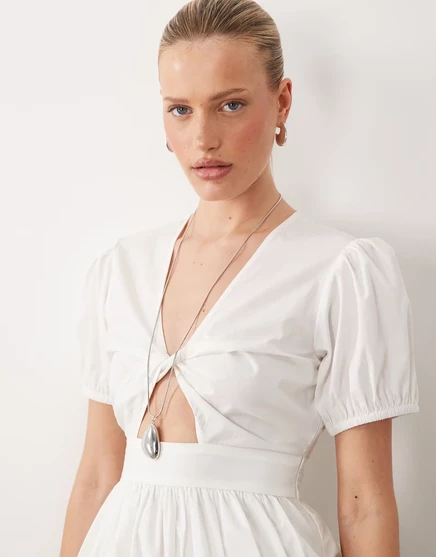 Топ с пышными рукавами и закрученными деталями ASOS DESIGN белого цвета white