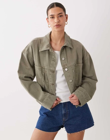 Женская джинсовая куртка ASOS Design с боковыми складками, хаки