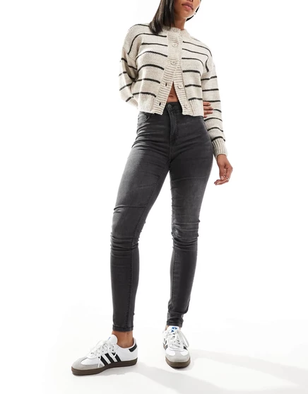 Зауженные джинсы Noisy May Callie с высокой талией серого цвета medium gray denim