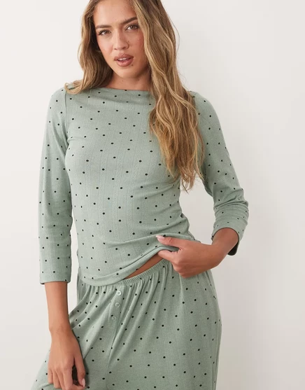 Женский топ ASOS Design лодочка 3/4, зеленый в горошек