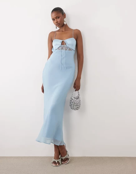 Женское макси-платье ASOS Design из шифона с атласным лифом, синее