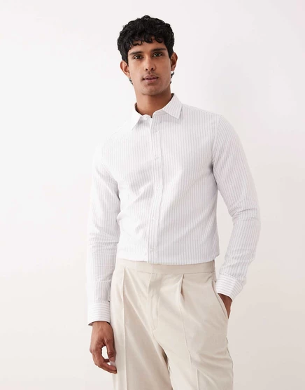 Белая рубашка в тонкую фактурную полоску от ASOS DESIGN white