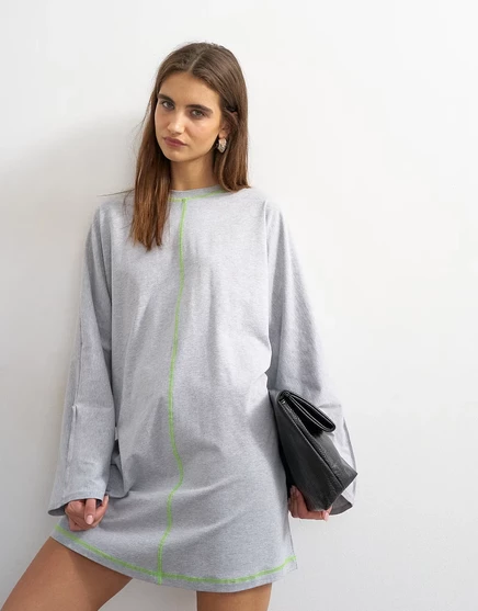 Женское трикотажное платье Topshop с подворотами, серое/лайм
