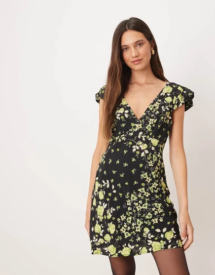Дизайнерское мини-платье для чаепития ASOS с пышными рукавами в мелкий цветочек ditsy floral