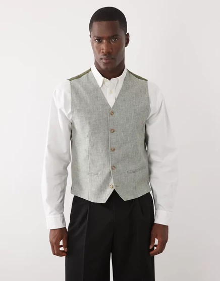 Жилет из льняной смеси премиум-класса Jack &amp Jones цвета шалфея - часть комплекта smokey olive
