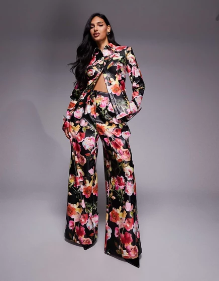 Женские плиссированные брюки ASOS Luxe из PU, цветочный принт