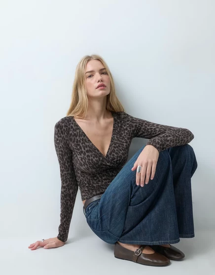 Женский топ Hollister с леопардовым принтом, коричневый