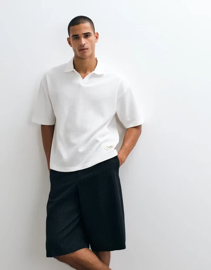 Мужская футболка-поло ASOS Design вафельная оверсайз, молочно-белая